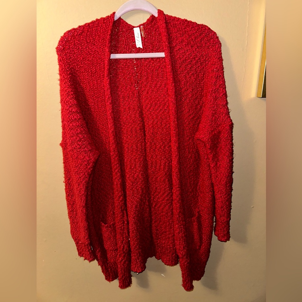 Red cardigan sweater
